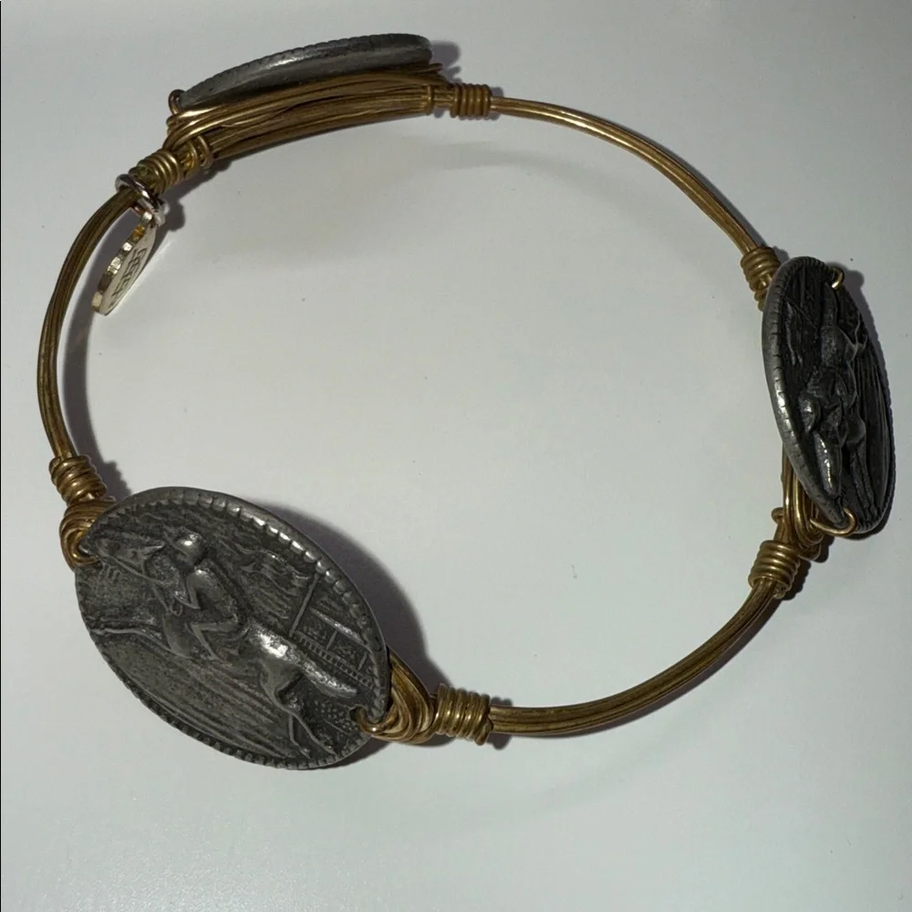 Bourbon & Bowties Gold and Silver tone racing Coin Bangle horse  Bracelet